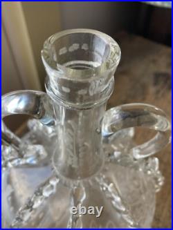 RARE! Antique 18th C Early Dutch Glass Decanter Open Pontil Engraved Birds