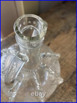 RARE! Antique 18th C Early Dutch Glass Decanter Open Pontil Engraved Birds