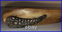 RARE Antique 18th c. EARLY HORN PADDLE WELSH SPOON with STERLING SILVER ACCENTS