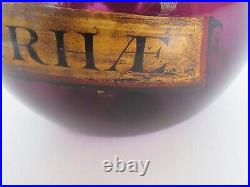 RARE Antique Apothecary Amethyst Demijohn MYRRHAE Bottle, Pontil, Painted Label