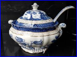 RARE Antique Booths Real Old Willow Pattern Gilded tureen Ladle early XXthC 9072