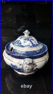 RARE Antique Booths Real Old Willow Pattern Gilded tureen Ladle early XXthC 9072