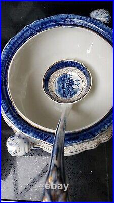 RARE Antique Booths Real Old Willow Pattern Gilded tureen Ladle early XXthC 9072