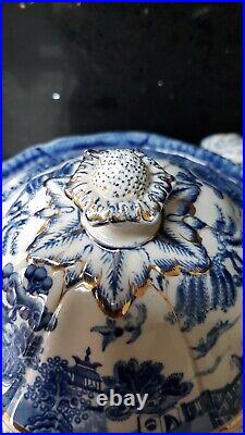 RARE Antique Booths Real Old Willow Pattern Gilded tureen Ladle early XXthC 9072