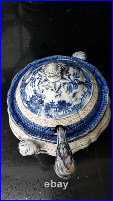 RARE Antique Booths Real Old Willow Pattern Gilded tureen Ladle early XXthC 9072
