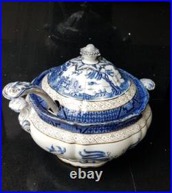 RARE Antique Booths Real Old Willow Pattern Gilded tureen Ladle early XXthC 9072