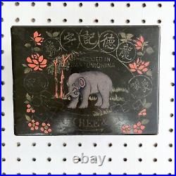 RARE Antique Canton China Tack Kee & Co Wood Tea Box Caddy Elephant Floral Black