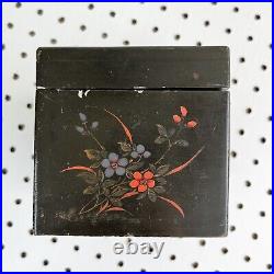 RARE Antique Canton China Tack Kee & Co Wood Tea Box Caddy Elephant Floral Black