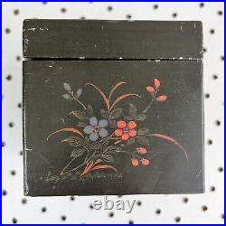 RARE Antique Canton China Tack Kee & Co Wood Tea Box Caddy Elephant Floral Black