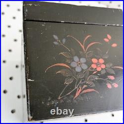 RARE Antique Canton China Tack Kee & Co Wood Tea Box Caddy Elephant Floral Black