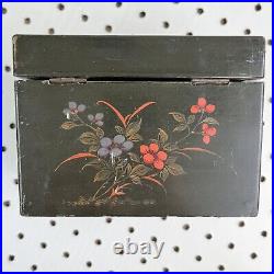 RARE Antique Canton China Tack Kee & Co Wood Tea Box Caddy Elephant Floral Black