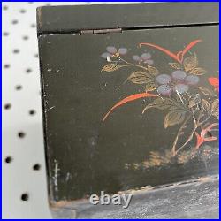 RARE Antique Canton China Tack Kee & Co Wood Tea Box Caddy Elephant Floral Black