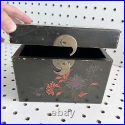 RARE Antique Canton China Tack Kee & Co Wood Tea Box Caddy Elephant Floral Black