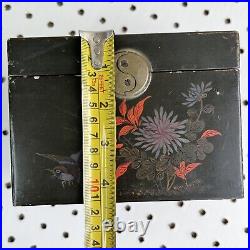 RARE Antique Canton China Tack Kee & Co Wood Tea Box Caddy Elephant Floral Black