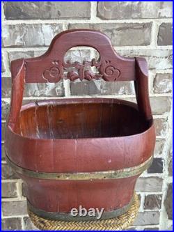 RARE Antique Early 1800s-1900s Qing Dynasty Red Lacquer Wedding Basket