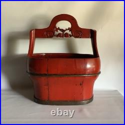 RARE Antique Early 1800s-1900s Qing Dynasty Red Lacquer Wedding Basket