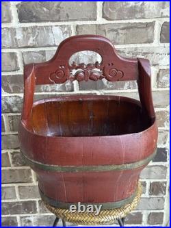 RARE Antique Early 1800s-1900s Qing Dynasty Red Lacquer Wedding Basket