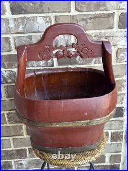 RARE Antique Early 1800s-1900s Qing Dynasty Red Lacquer Wedding Basket