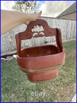 RARE Antique Early 1800s-1900s Qing Dynasty Red Lacquer Wedding Basket