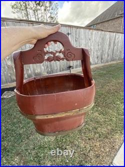 RARE Antique Early 1800s-1900s Qing Dynasty Red Lacquer Wedding Basket
