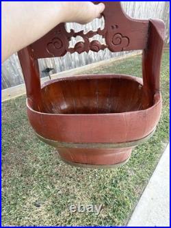 RARE Antique Early 1800s-1900s Qing Dynasty Red Lacquer Wedding Basket