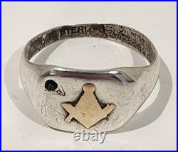 RARE Antique Early 1900s Mens Masonic Ring Sterling/10k Gold