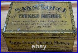 RARE Antique Early 1900s Sans Souci Turkish Mixture Hinged Tobacco Tin Litho