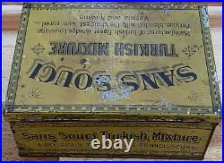RARE Antique Early 1900s Sans Souci Turkish Mixture Hinged Tobacco Tin Litho