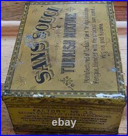 RARE Antique Early 1900s Sans Souci Turkish Mixture Hinged Tobacco Tin Litho