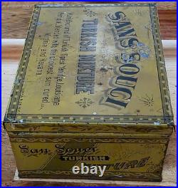RARE Antique Early 1900s Sans Souci Turkish Mixture Hinged Tobacco Tin Litho