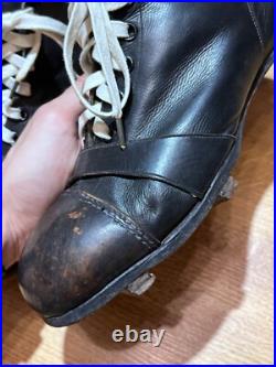 RARE Antique Early 1900s Soccer Football Leather Boots Shoes Vintage Size US9 42