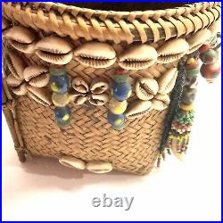 RARE Antique Early 20th Century BORNEO Indonesia DAYAK Woven/Beaded Basket