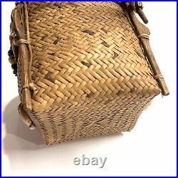 RARE Antique Early 20th Century BORNEO Indonesia DAYAK Woven/Beaded Basket