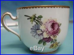 RARE Antique Early Sevres hand painted flower porcelain gilt french tea cup duo