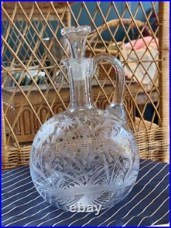 RARE Antique Engraved Whiskey Decanter & Stopper Glass Bottle Early American