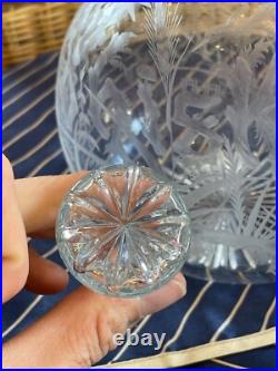 RARE Antique Engraved Whiskey Decanter & Stopper Glass Bottle Early American