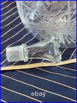 RARE Antique Engraved Whiskey Decanter & Stopper Glass Bottle Early American