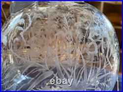 RARE Antique Engraved Whiskey Decanter & Stopper Glass Bottle Early American
