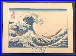 RARE Antique HOKUSAI Woodblock Print The Grate Wave Reprinted in Early Showa
