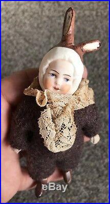 RARE Antique Miniature Hertwig Bisque Rabbit Doll c Early 1900s Dollhouse L@@k