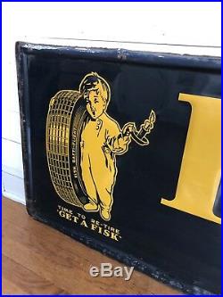 RARE Antique Orig 1941 Fisk Boy Tires 1940s Metal Sign Early Gas Oil Auto 6ft