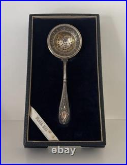 RARE Antique Silver Tea Strainer, Plata 800 23g Original Box