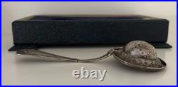 RARE Antique Silver Tea Strainer, Plata 800 23g Original Box