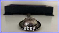 RARE Antique Silver Tea Strainer, Plata 800 23g Original Box