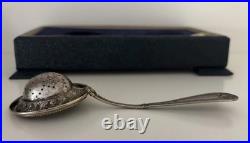RARE Antique Silver Tea Strainer, Plata 800 23g Original Box