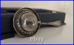RARE Antique Silver Tea Strainer, Plata 800 23g Original Box
