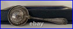 RARE Antique Silver Tea Strainer, Plata 800 23g Original Box
