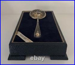 RARE Antique Silver Tea Strainer, Plata 800 23g Original Box