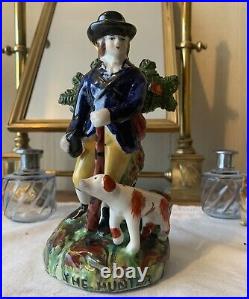 RARE Antique Staffordshire Victorian Figure of'The Hunter' And His Dog Hunting