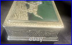 RARE Antique Sterling Silver Bronze Cigarette Box withHunting Dog Scene
